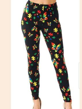 Buttery Soft Leggings butterfly puzzle piece autism themed leggings One Size